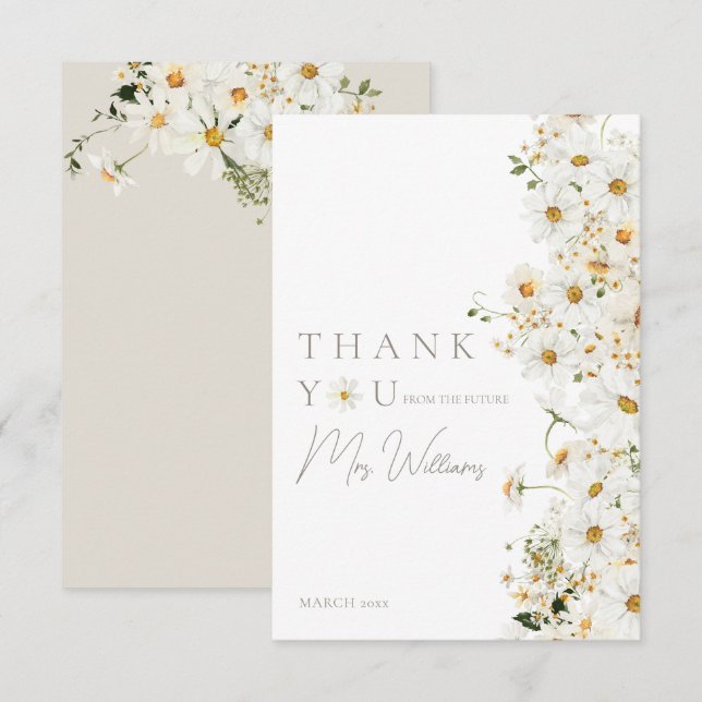 Carte De Remerciements Daisy Boho Fête de Mariage Champêtre Moderne (Devant / Derrière)