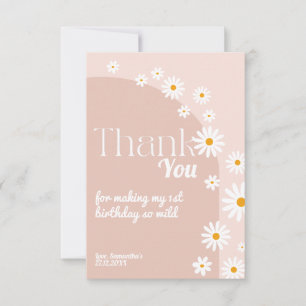 Carte De Remerciements Daisy rose sauvageonne Fille 1er Anniversaire Merc