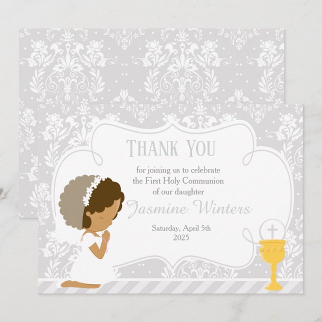 Carte De Remerciements Damas de la première communion afro-américaine (Devant / Derrière)