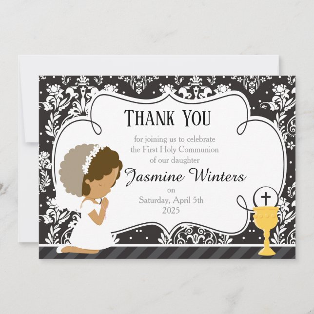 Carte De Remerciements Damas de la première communion afro-américaine (Devant)