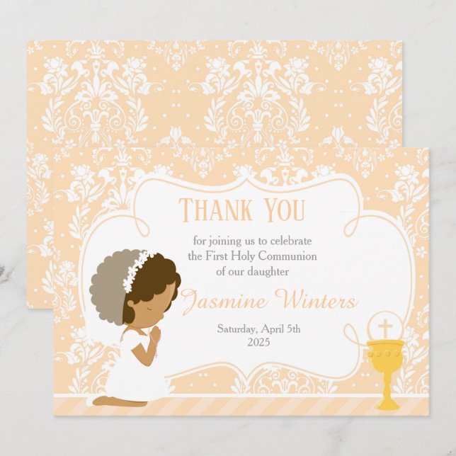 Carte De Remerciements Damas de la première communion afro-américaine (Devant / Derrière)