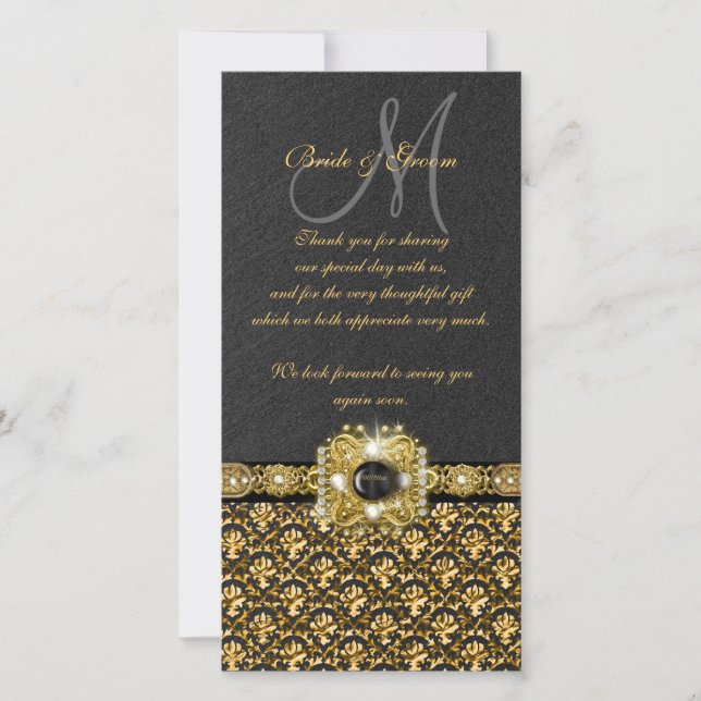 Carte De Remerciements Damas en or noir "merci" (Devant)