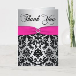 Carte de remerciements Damas rose, argenté et noir