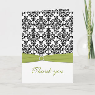 Carte de remerciements Damas vert, blanc et noir