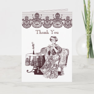 Carte De Remerciements dame boit du thé
