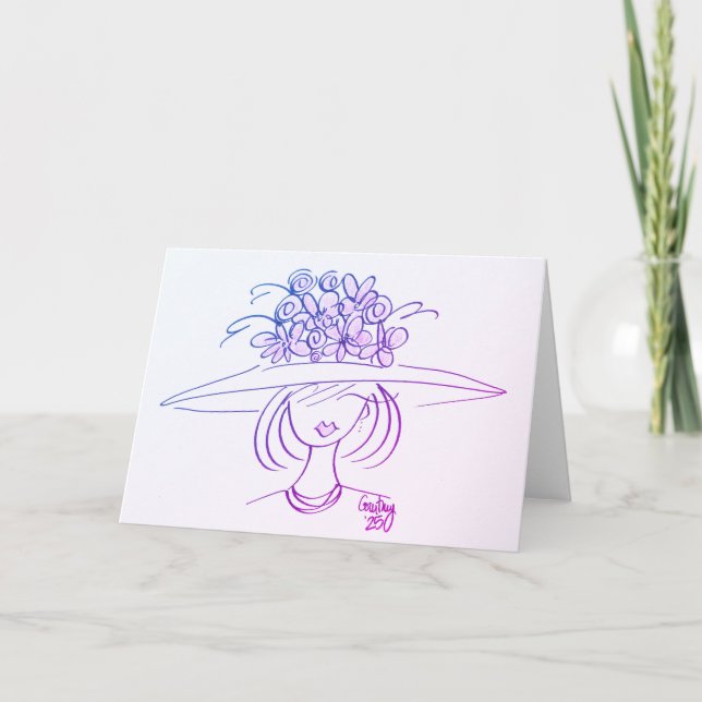 Carte De Remerciements Dame Casquette aux fleurs - rose (Devant)