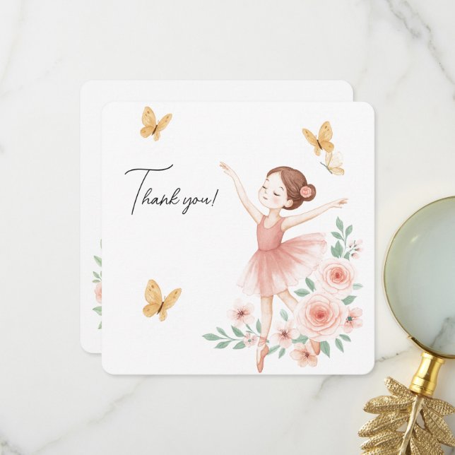 Carte de remerciements d'anniversaire de Ballerina (Devant/Arrière en situation)