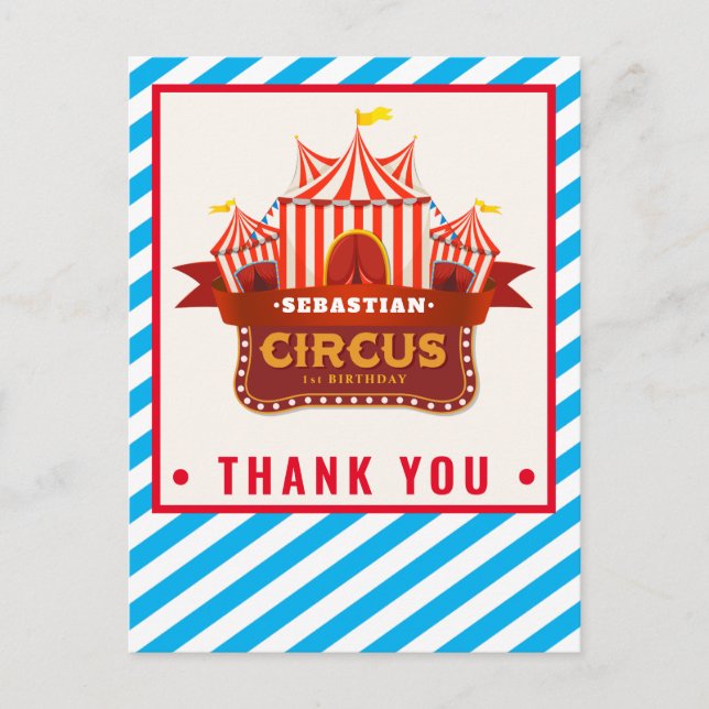 Carte de remerciements d'anniversaire de cirque (Devant)