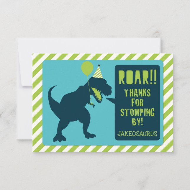 Carte de remerciements d'anniversaire de Dinosaur (Devant)