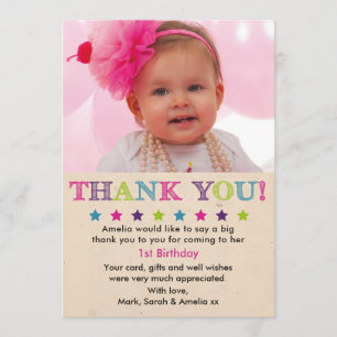 Carte de remerciements d'anniversaire de fille