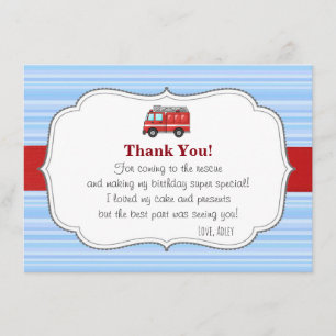 Carte de remerciements d'anniversaire de Firetruck