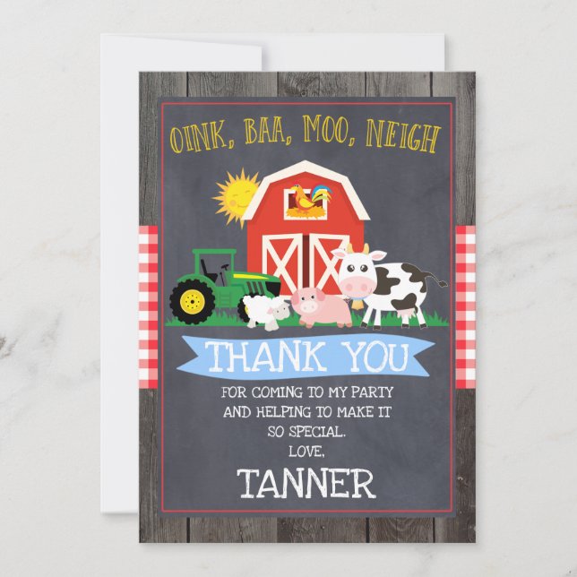 Carte de remerciements D'Anniversaire De La Ferme  (Devant)