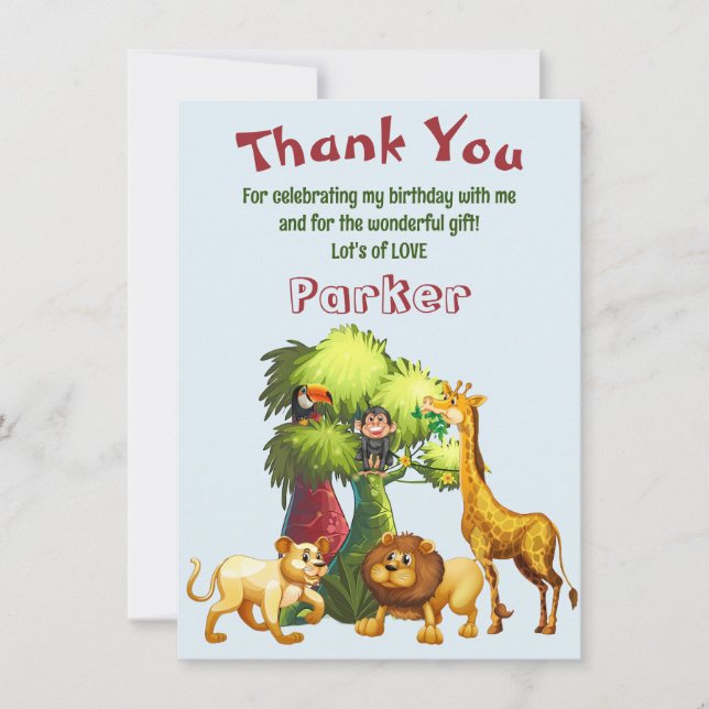 Carte de remerciements d'anniversaire de la jungle (Devant)