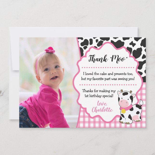 Carte de remerciements d'anniversaire de la vache| (Devant)