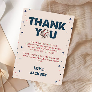 Carte de remerciements d'anniversaire du baseball