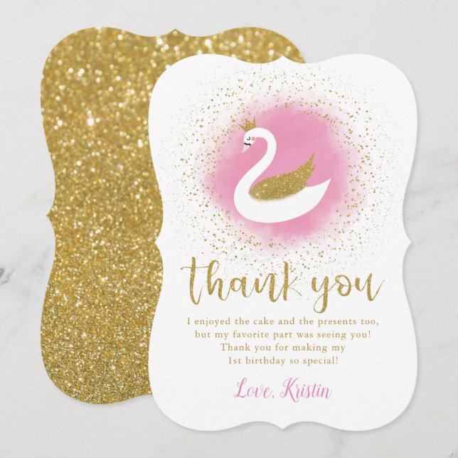 Carte de remerciements d'anniversaire du cygne ros (Devant / Derrière)