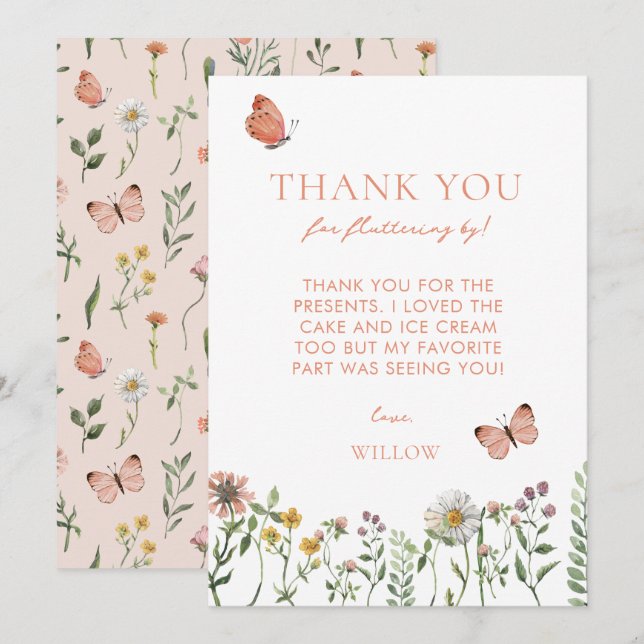 Carte de remerciements d'anniversaire du Fleur sau (Devant / Derrière)