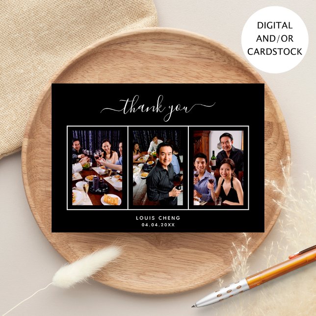 Carte de remerciements d'anniversaire en noir blan (Créateur téléchargé)