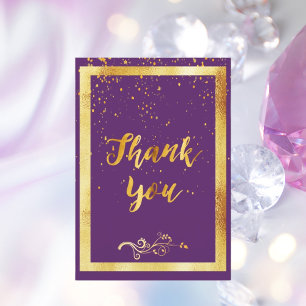 Carte de remerciements d'anniversaire en or violet