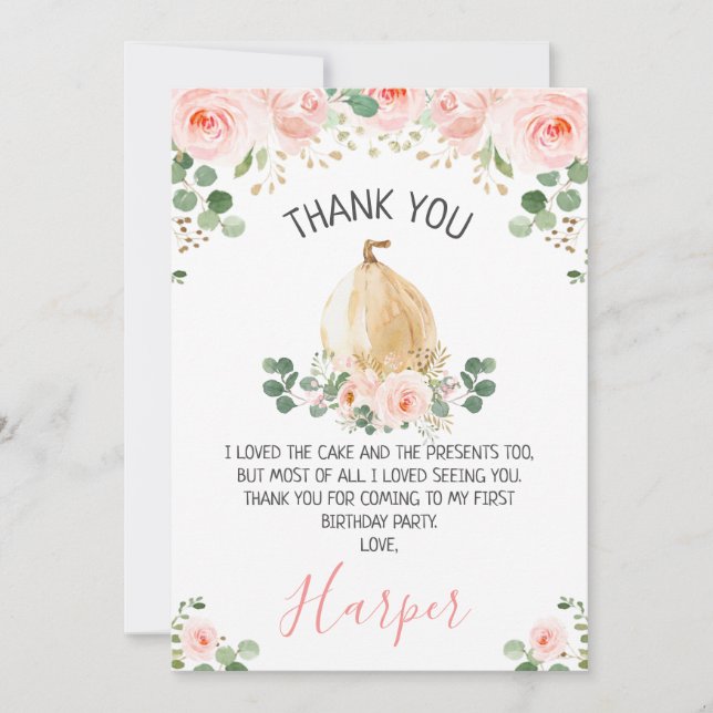 Carte de remerciements d'anniversaire rose Citroui (Devant)