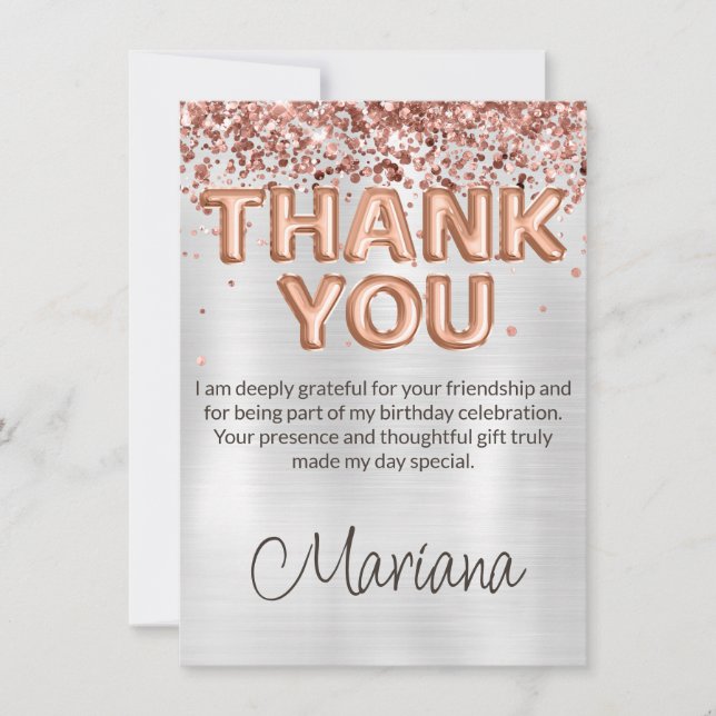 Carte de remerciements d'anniversaire rose Gold Si (Devant)