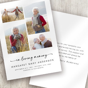 Carte De Remerciements Dans la mémoire aimante   Quatre photos Sympathie 