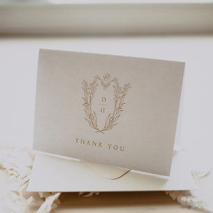 Carte De Remerciements DAPHNE plié Simple or blanc Mariage botanique