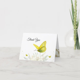 Carte de remerciements d'aquarelle à papillon jaun