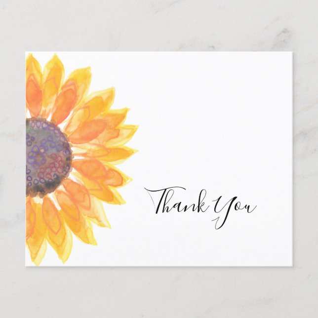 Carte de remerciements d'aquarelle de tournesol bu (Devant)