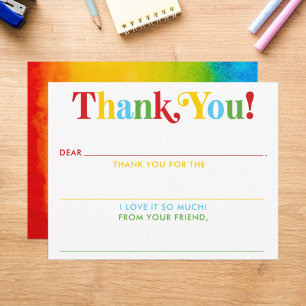 Carte de remerciements d'aquarelle Rainbow pour en