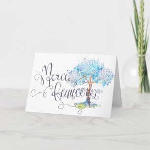 Carte de remerciements d'arbre bleu Merci Beaucoup