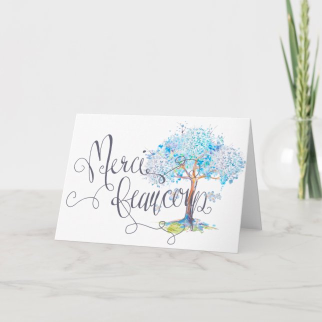 Carte de remerciements d'arbre bleu Merci Beaucoup (Devant)