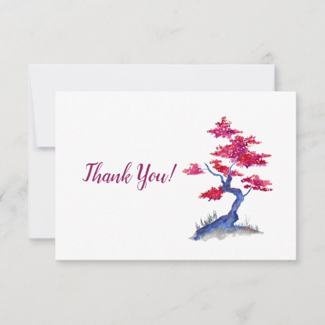 Carte de remerciements d'arbre pourpre et bleu (Devant)