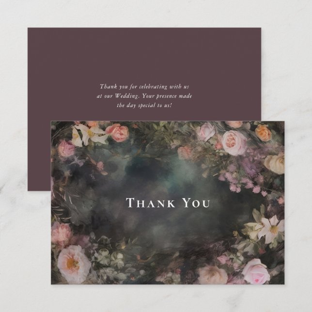 Carte De Remerciements Dark Moody Romantic Mariage Floral (Devant / Derrière)