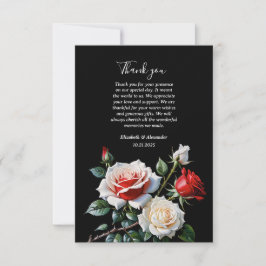 Carte De Remerciements Dark Pretty pink white red roses floral wedding 