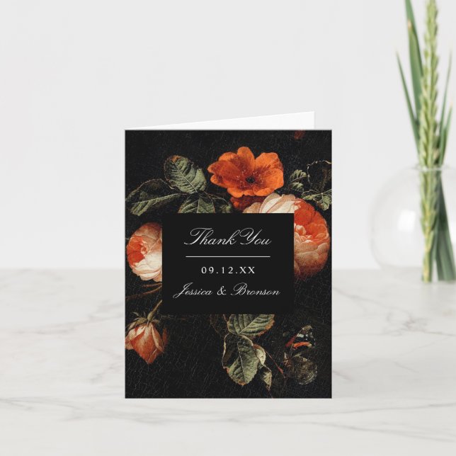 Carte De Remerciements Dark Romantic Floral Rose Master Mariage néerlanda (Devant)