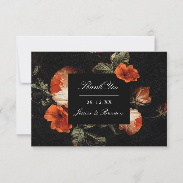 Carte De Remerciements Dark Romantic Floral Rose Master Mariage néerlanda (Devant)