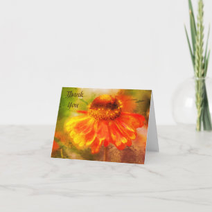 Carte de remerciements d'art orangé jaune Zinnia