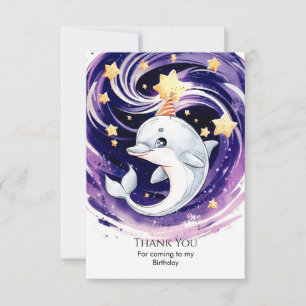 Carte De Remerciements Dauphin Océan Bleu Pastel Anniversaire