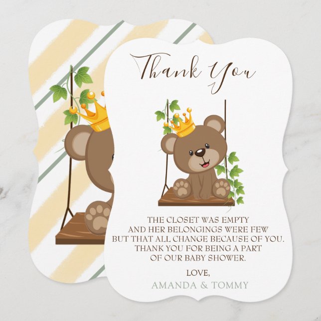 Carte de remerciements de Baby shower à aile Princ (Devant / Derrière)