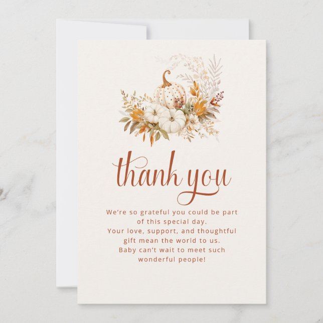 Carte de remerciements de Baby shower à Citrouille (Devant)