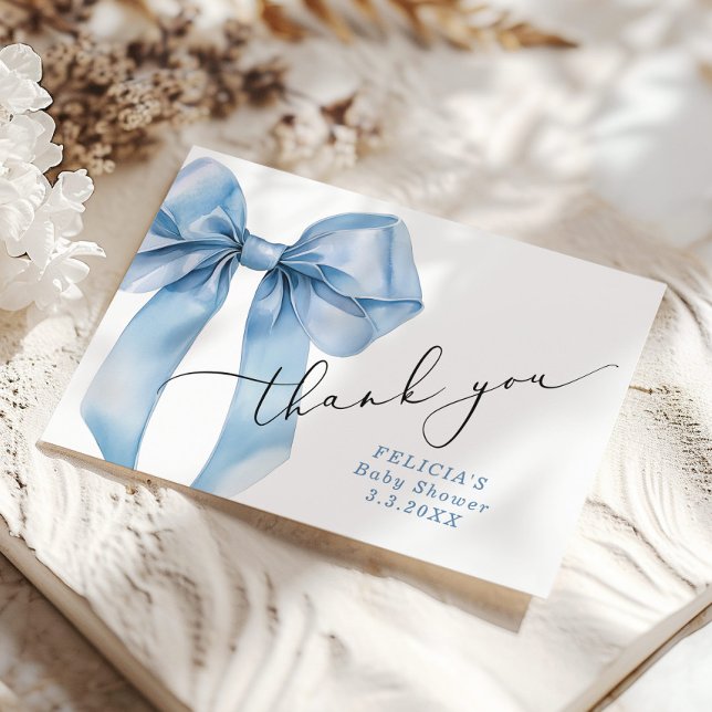 Carte de remerciements de Baby shower à cou bleu (Créateur téléchargé)