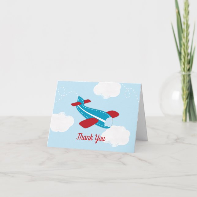 Carte de remerciements de Baby shower Avion Rétro (Devant)
