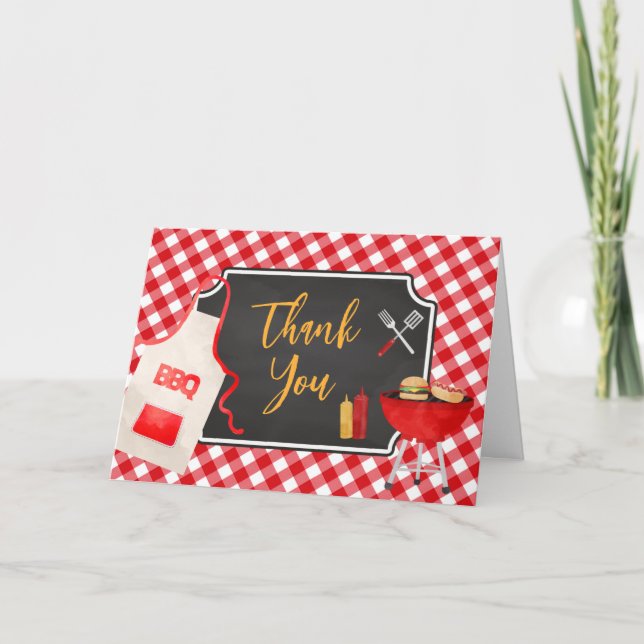 Carte de remerciements de Baby shower BBQ En vichy (Devant)