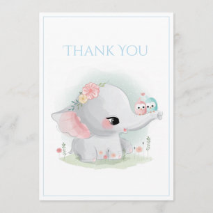 Carte de remerciements de Baby shower bleu Eléphan