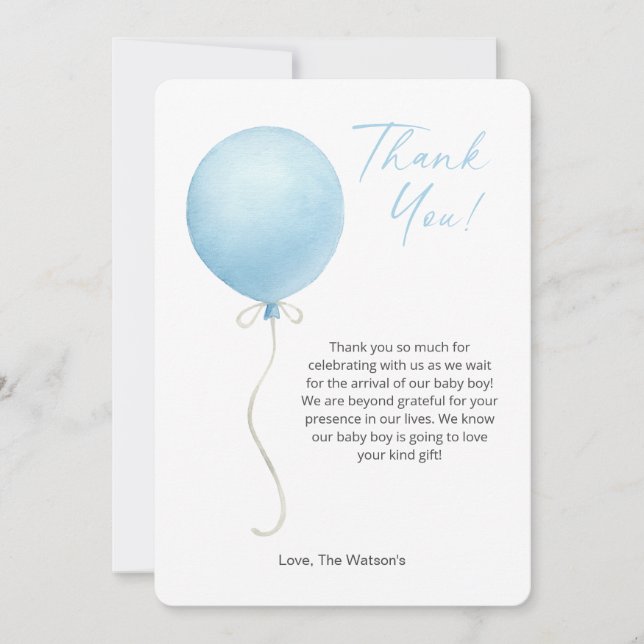 Carte de remerciements de Baby shower bleu moderne (Devant)