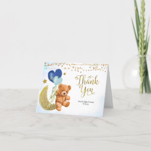 Carte de remerciements de Baby shower Bleu Ours Te