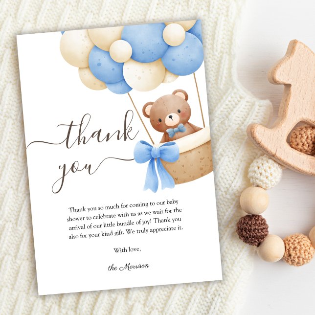 Carte de remerciements de Baby shower Bleu Ours Te (Créateur téléchargé)