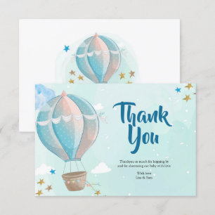 Carte de remerciements de Baby shower Blue Hot Air