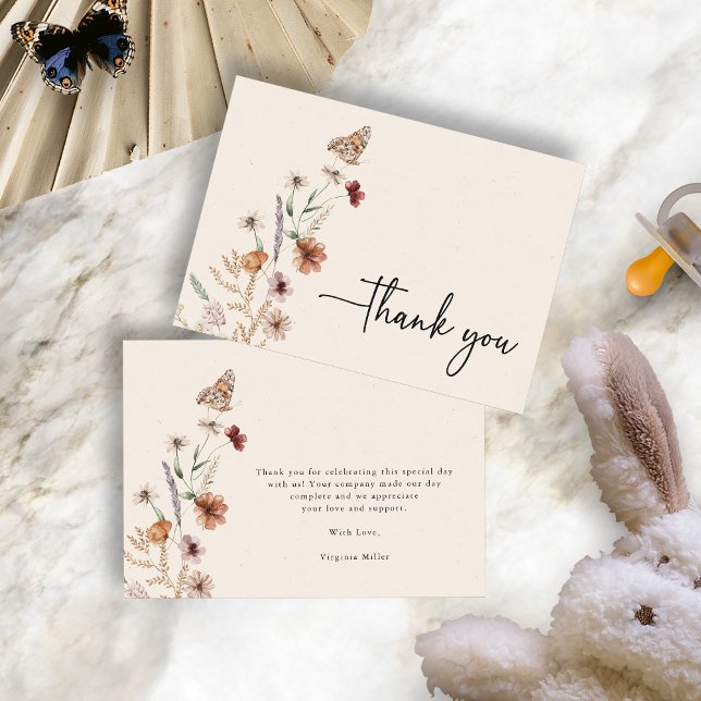 Carte de remerciements de Baby shower Boho (Boho Baby Shower Thank You Card with Butterfly by Painted Paperie
)